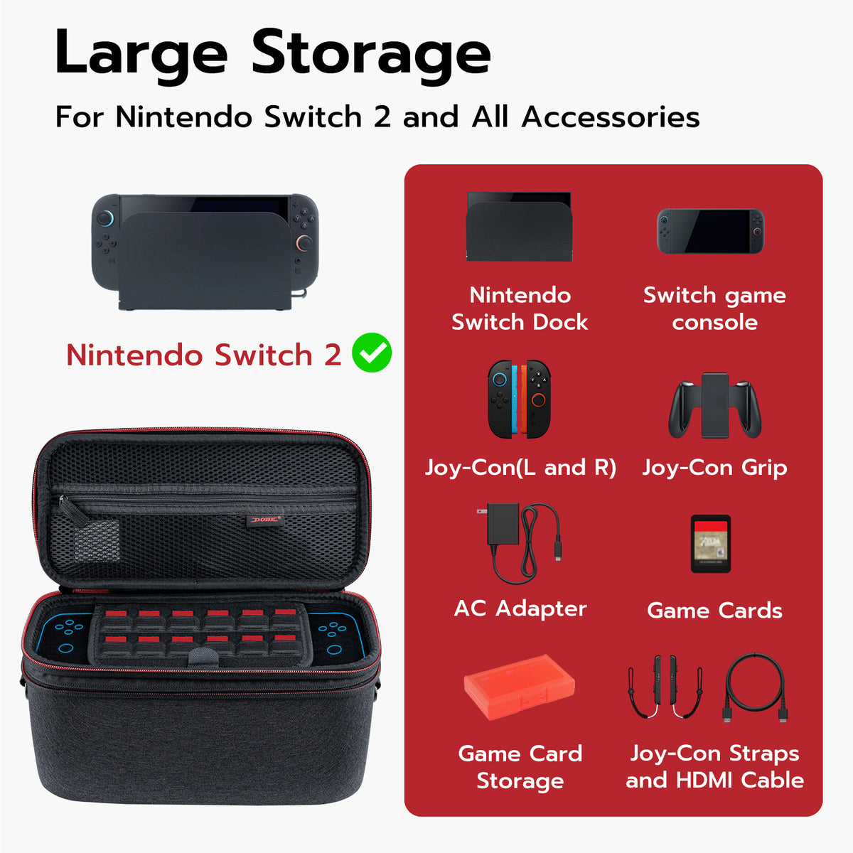 DOBE Storage Bag for Nintendo Switch 2-Dark Gray(TNS-3175