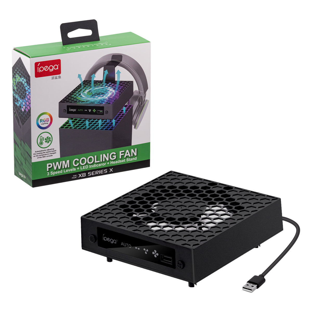 Ipega PWM RGB Cooling Fan with Headset Hanger Mount for Xbox Series  X-Black(PG-XBX026A)