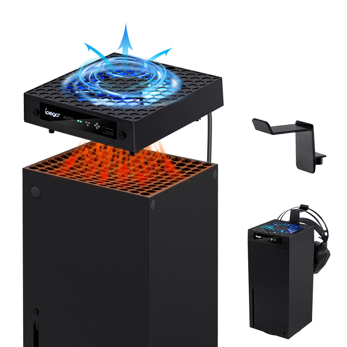 Ipega PWM RGB Cooling Fan with Headset Hanger Mount for Xbox Series  X-Black(PG-XBX026A)