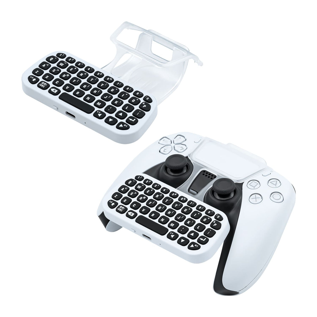 Wireless Controller Keyboard for PS5, Rechargeable Bluetooth Keyboard  Gamepad Online Gaming 47 Key Message Chatpad Keypad with Controller Holder  Clip