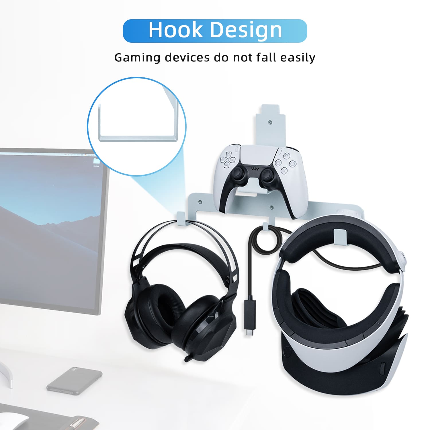 Dual-purpose stand for PS5 SLIM and PS VR2 Standing and landscape  mountsHolds