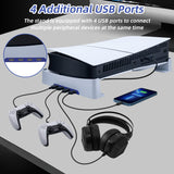 PGTECH Horizontal Base Stand with 4 USB Hubs for PS5 Slim DE/UHD Gaming Console-White(GP-528)
