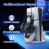 JYS LED Display Stand with Controller Charger for PS5 Slim DE/UHD Gaming Console-White(JYS-P5196)