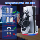 JYS LED Display Stand with Controller Charger for PS5 Slim DE/UHD Gaming Console-White(JYS-P5196)