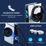 DOBE 3 In 1 Kit RGB Cooling Fan with Stand and Headset Hanger for PS5 Slim Console(TP5-3538D)