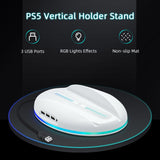 RGB Vertical Holder Stand with USB Hub for PS5 Console - White (P5-2028)