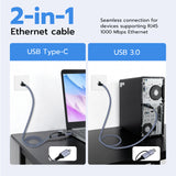 2-in-1 USB/TYPE-C to RJ45 Network Cable - 2 Meters