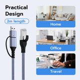 2-in-1 USB/TYPE-C to RJ45 Network Cable - 2 Meters