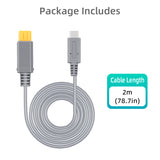 2 Meters Type C Power Charge Cable for Wii U-Gray