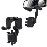 360° Rotatable & Retractable Car Rearview Mirror Phone Holder for Mobile Phone - Black