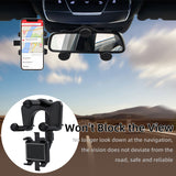 360° Rotatable & Retractable Car Rearview Mirror Phone Holder for Mobile Phone - Black