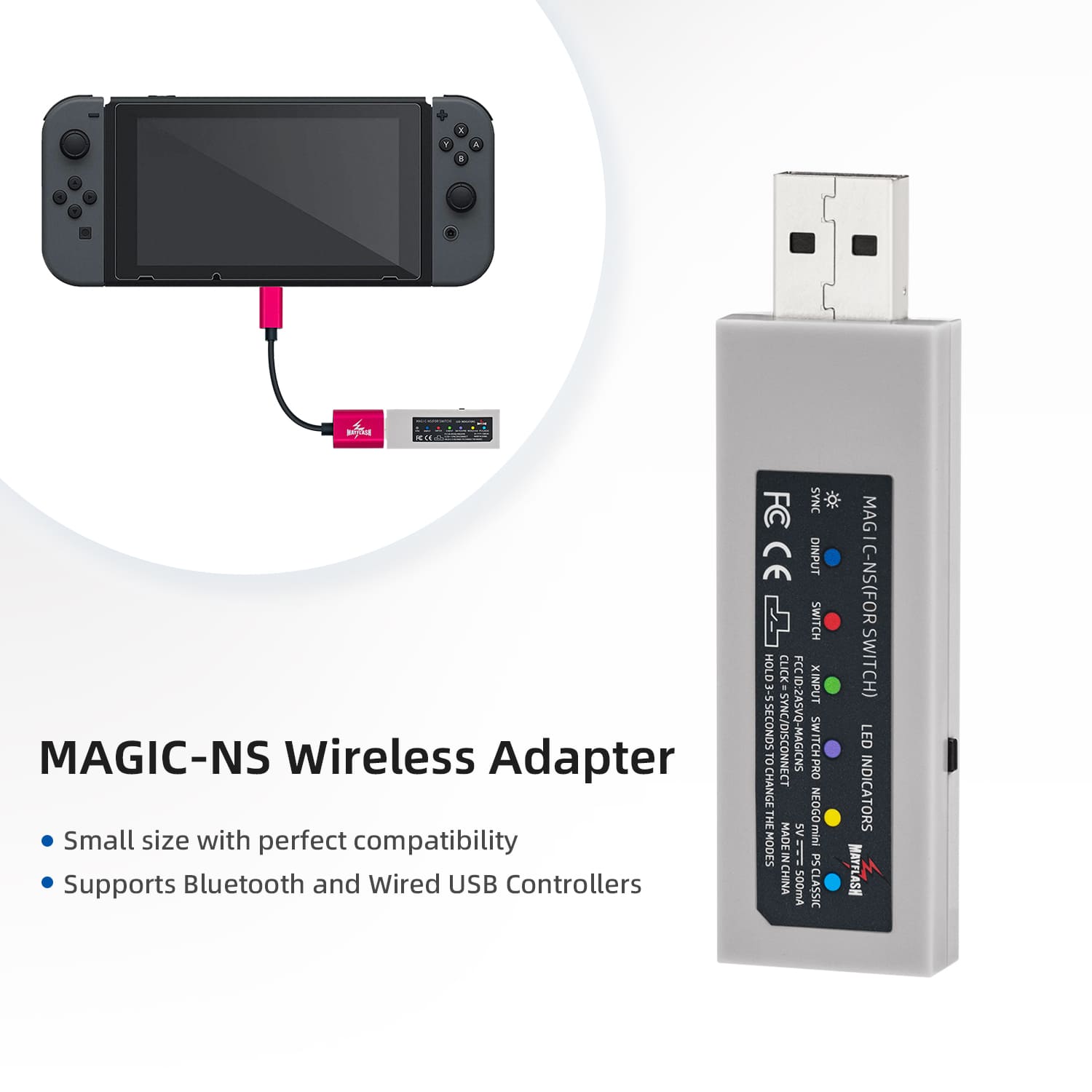MAYFLASH Magic NS Wireless Bluetooth Controller USB Adapter for Switch,Switch OLED, Steam Deck, Windows, Raspberry Pi, Compatible with Switch Pro, PS4 Wireless Adapter Mayflash Ns Adapter Ns Wireless Controller