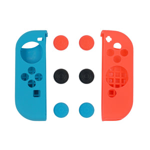 Blue& Red Silicone Case with 3-Set Thumb Stick Caps for Nintendo Switch/Nintendo Switch OLED Joy-Con Controller