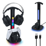 RGB Headset and Controller Stand with Charging for PS5/PS5 Elite Controller-Black-(P5-2029)