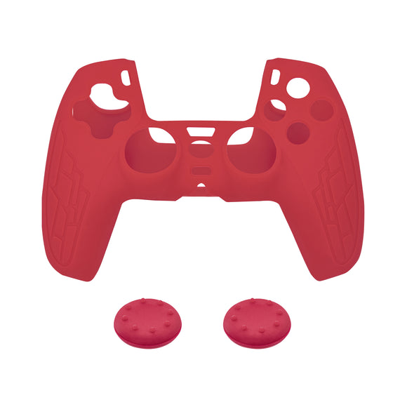 Non-Slip Silicone Protective Case With Thumbstick Cap For PS5 Controller - Red
