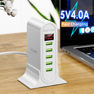 5 Holes USB Smart Charger for Mobile Phone/Tablet - White