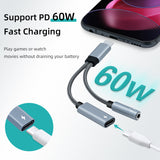 2 in 1 USB-C to 3.5mm Audio Charger Adapter for Mobile Phone/Macbook/iPad