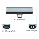 2 in 1 USB-C to 3.5mm Audio and PD Charger Adapter for Mobile Phone/Macbook/iPad Pro - Grey (A00-11)
